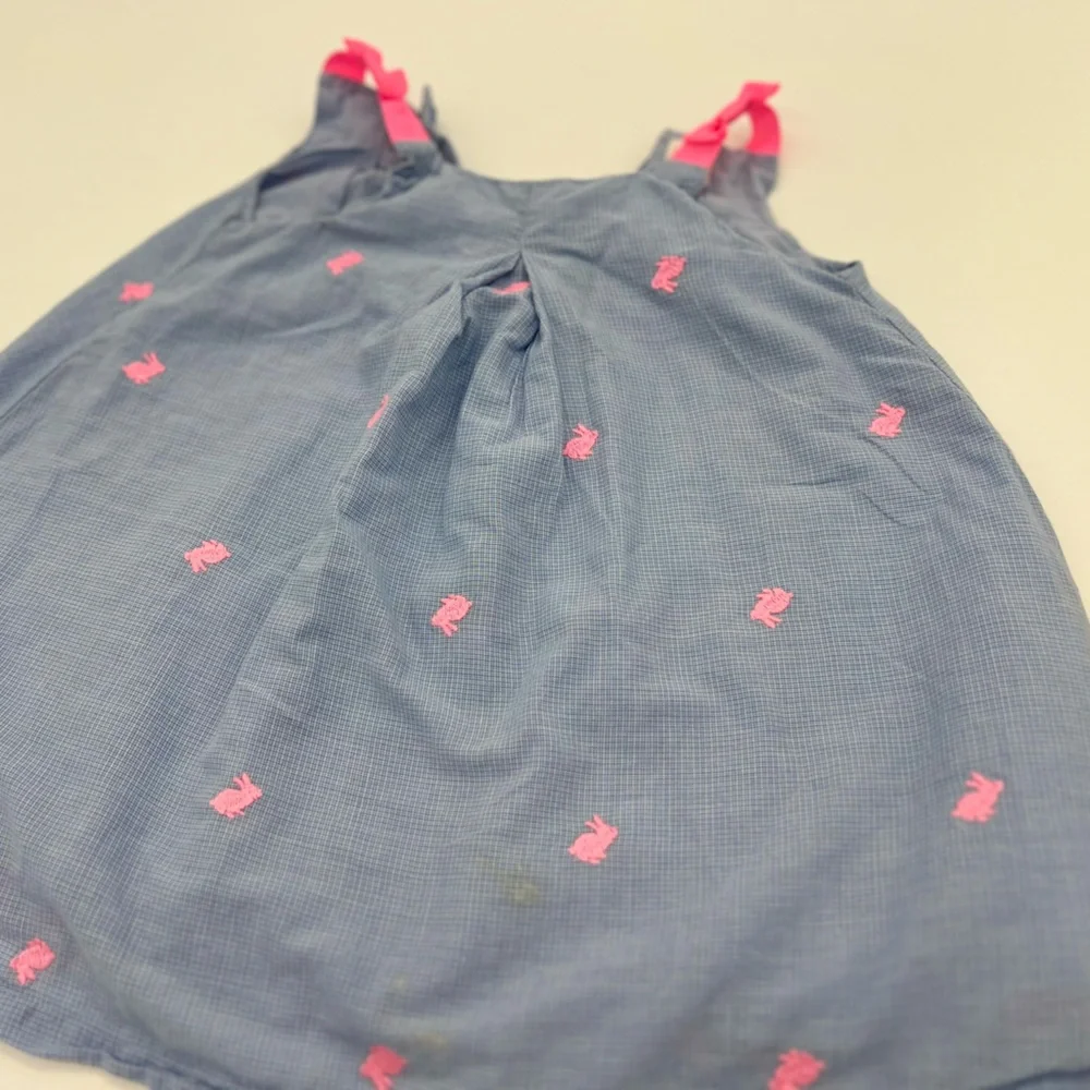Baby Gap Dress Girl Blue With Pink Bunnies 18-24 Months Pink Bows